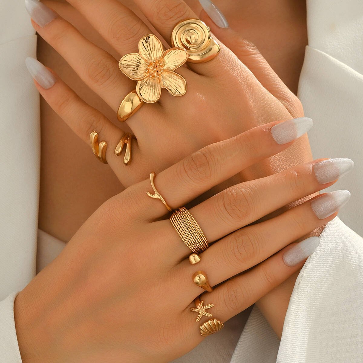 Beach Style Vintage Polished Ring Set – Women's Premium Ring Accessories