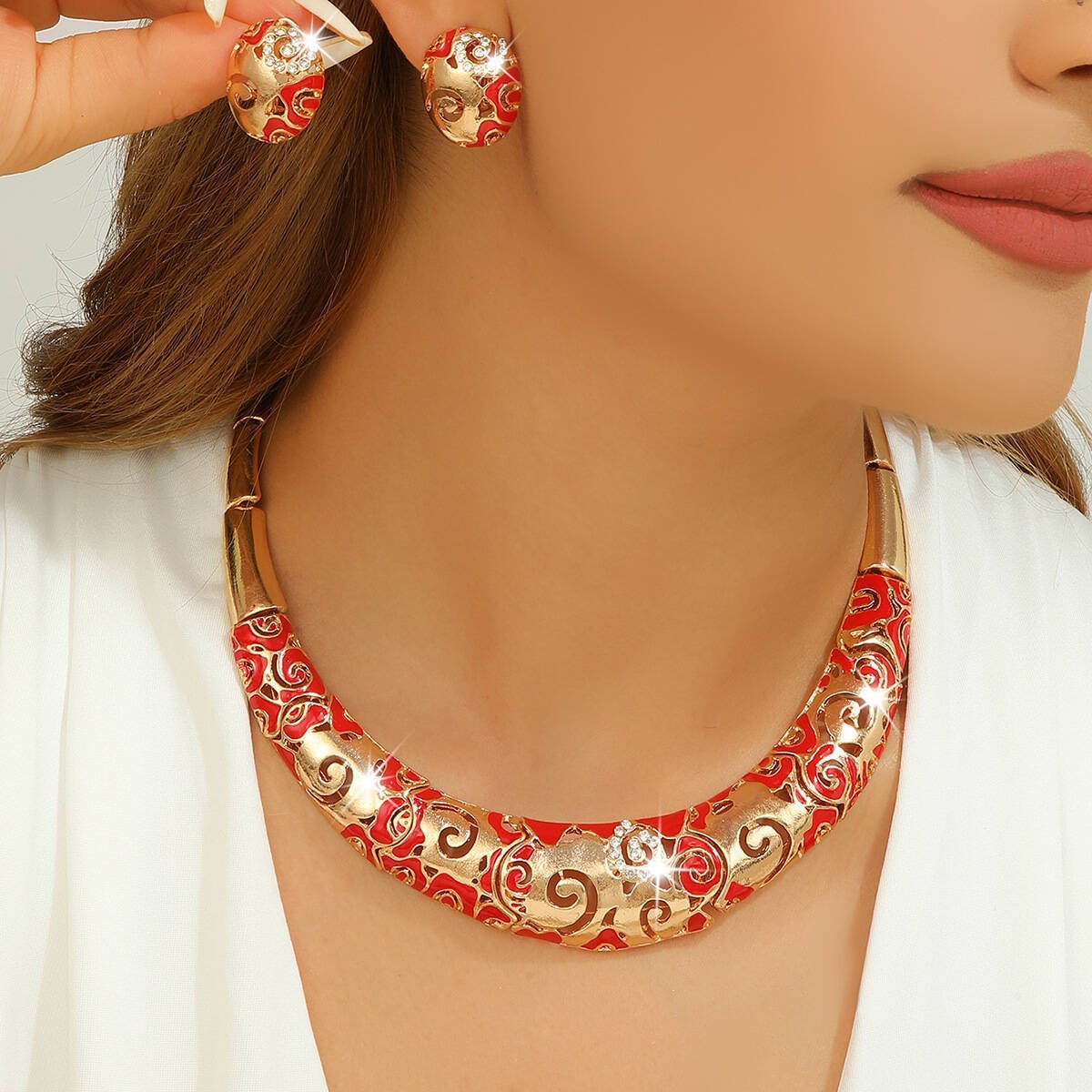 Colorful Enamel Vintage Style Necklace & Earring Set – Women's Wedding Accessories