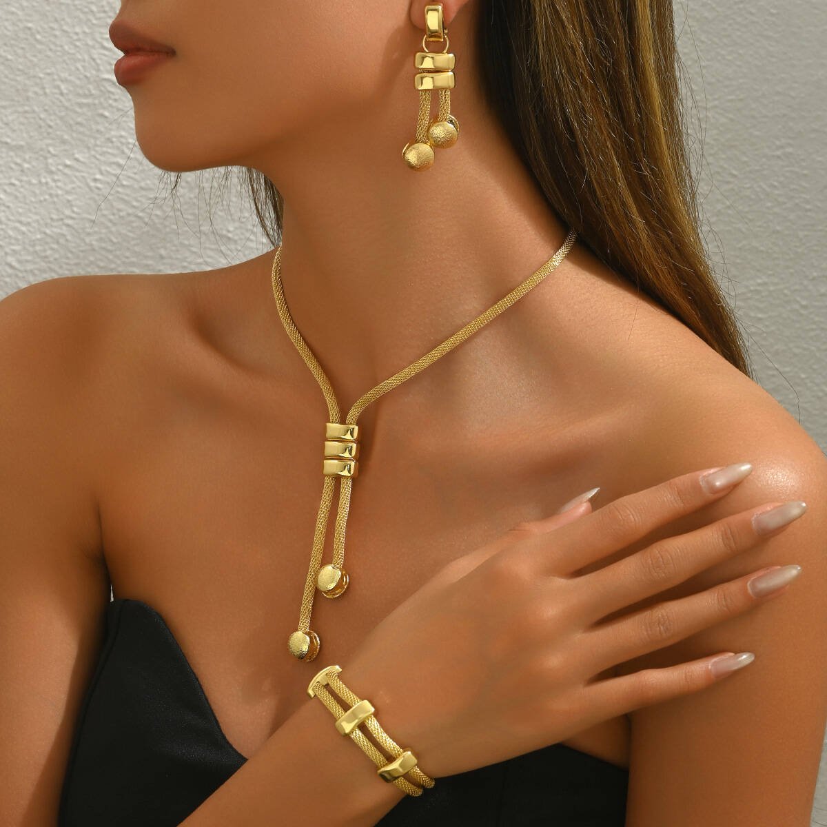 18K Gold-Plated Necklace, Earrings and Bracelet Set – Fashion Tassel Jewelry