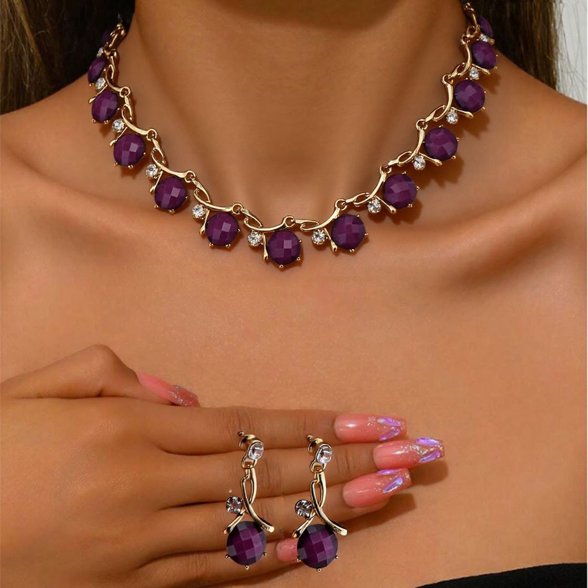 Zircon-Inlaid Premium Fashion Earring & Necklace Set – Women's Wedding Banquet Accessories