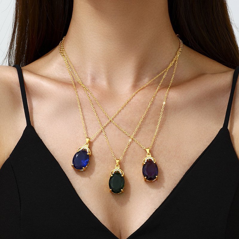 Fashion Necklace, Crystal Pendant Gemstone Necklace – Minimalist & Unique Women's Jewelry