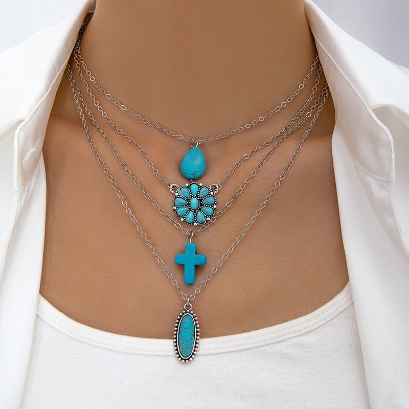 Bohemian Vintage Turquoise Necklace, Flower Collarbone Chain, Beach Vacation Style – Seashell Jewelry