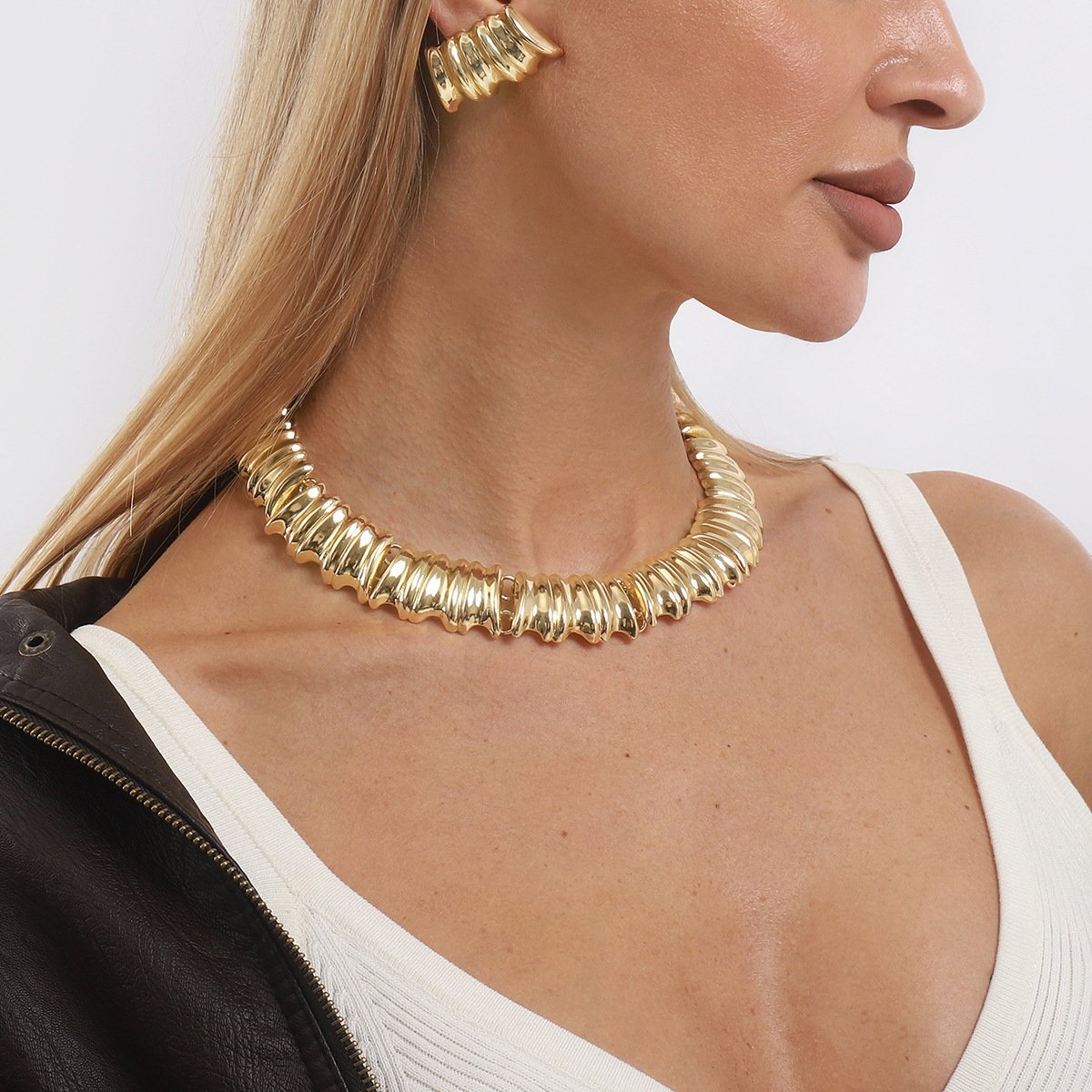Edgy Metal Style Earring & Necklace Jewelry Set – Fashion Trendy Accessories, Women's Premium Accessories